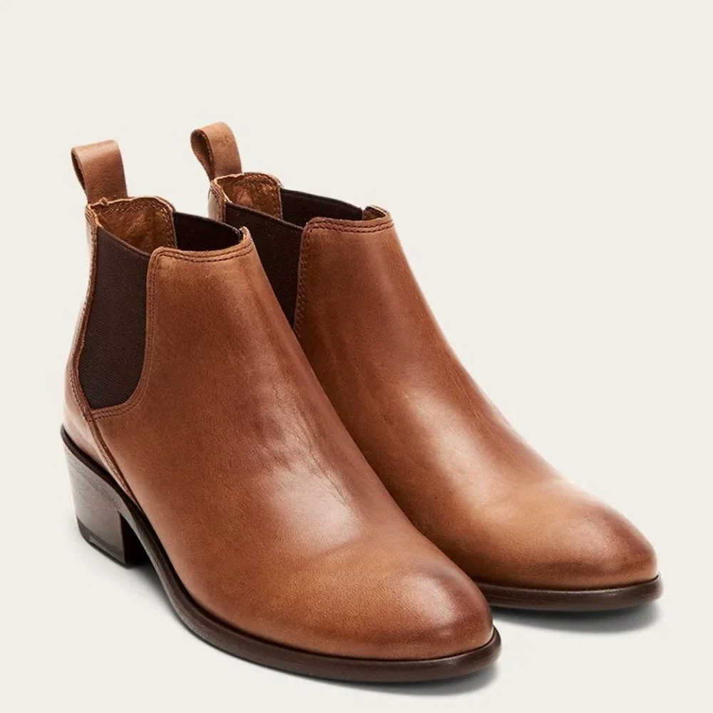 Frye Carson Chelsea Cognac Leather Cute Ankle Boot - Picture 16 of 16